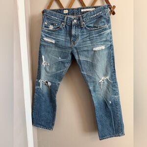 AG Adriano Goldschmied Ex-Boyfriend Crop Distressed Jeans Blue 26R